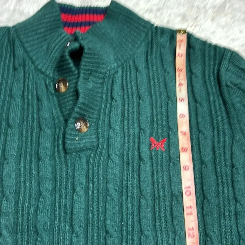 Crew Clothing Company Lambswool Blend Pullover Green Quarter Button Up Sweater